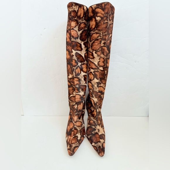 Manolo Blahnik Vintage Leopard Pony Hair Knee High Boots Brown Black EU 38 - Picture 3 of 8